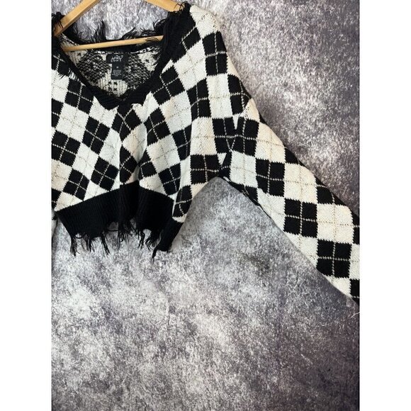 Just Polly New York Knit Argyle Cropped Fringe Sweater Women's Juniors Medium - Picture 8 of 8